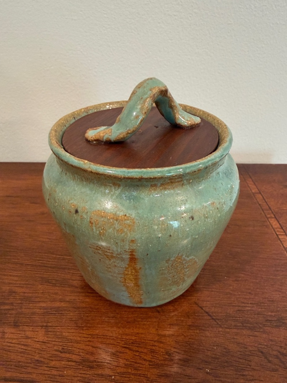 Handmade Turquoise Glazed Ceramic Jar with Lid